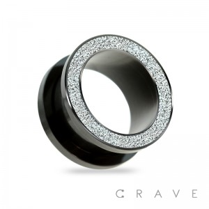 BLACK PVD SILVER SAND BLAST TOP 316L SURGICAL STEEL SCREW FIT TUNNEL PLUG